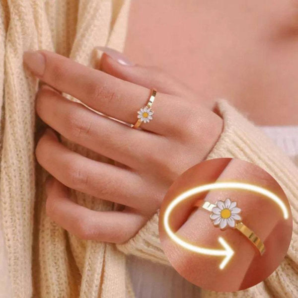 Daisy Flower Revolvable Ring Dekoration Gåvor Legering Justerbar Gyllene Lindrande Ångest Stress