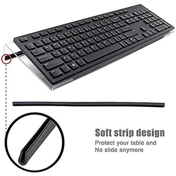 Datamaskin tastaturstativ - gjennomsiktig akryl tastaturbrett med gummistriper - akryl tastaturstativ for enkel ergonomisk skriving og arbeid hjemmefra