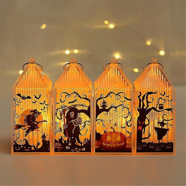 4 stk Mini Halloween Græskar Lys Lanterne Led Lys Græskar Til Halloween Dekorationer Indendørs Og O