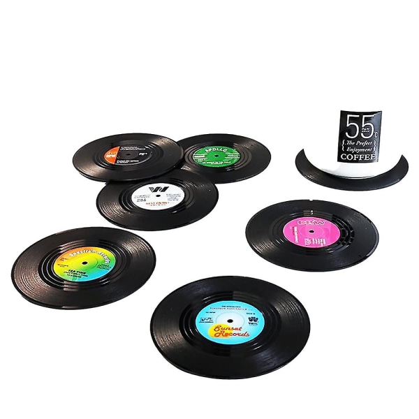 6 farver Disk Coasters Pladespiller Holder Creative Cup Antislip Pads Måtter Musik Coaster Pads