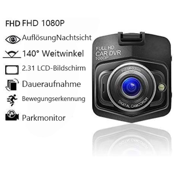 Opgraderet Dash Cam 1080p Dash Cam til Bil Dashcam med Super Night Vision, Indbygget G-sensor, Loop-optagelse, Parkeringsmonitor og Bevægelsesdetektion