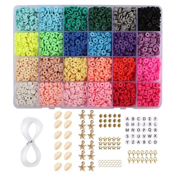 6mm Polymer Clay Beads Sæt Diy 24 Regnbuefarve Flade Chip Perler Til Boho Armbånd Necklce Fremstilling Letter Beads V