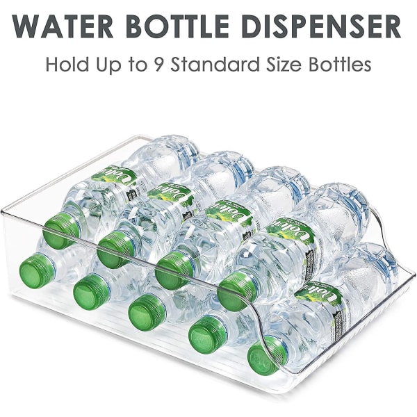 2-pak plastikkøleskab Vandflaske opbevaringskasser, drikke- og sodavandsdåseholder til køleskab og fryser, Bpa-fri, klar