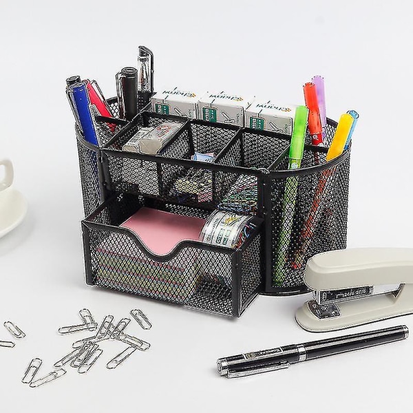 Skrivebordstilbehørs Organizer Caddy Mesh Opbevaringskurve Metal Mesh Desktop Fil Sorter Organiser, Sort