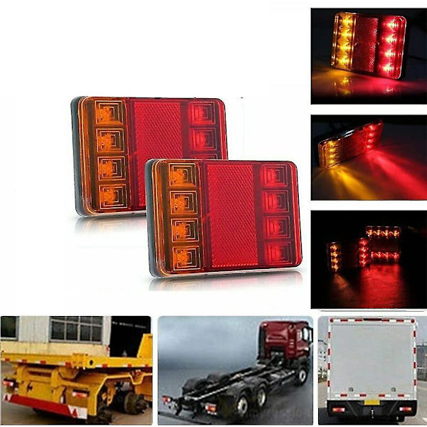 2 stk. 12V Baglygter Trailer Lygter 8LED Bil Baglygte Lastbil Baglygte