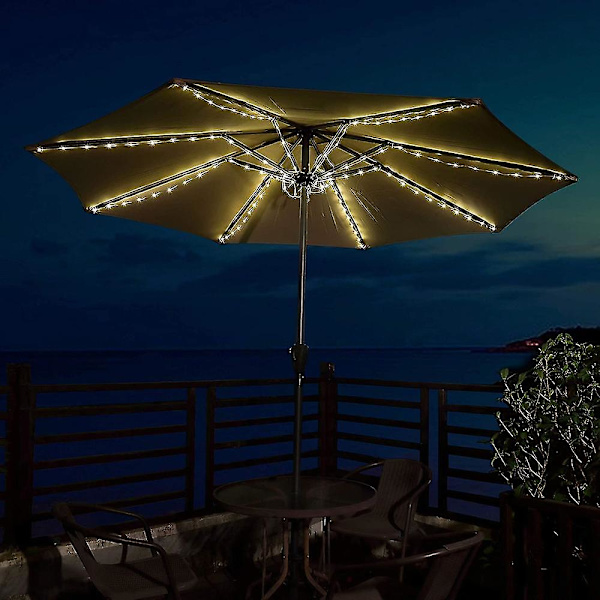 Parasol Lys, 8 Tilstande Patio Paraply Lys Med 104 LED'er, Vandtæt Have Parasol Lys Solenergi Drevet, Dæmpbar Med Timer Fjernbetjening
