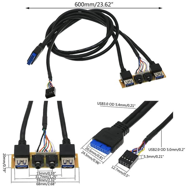Frontpanel HD-lydkontaktport I/O-kort + intern videokabel