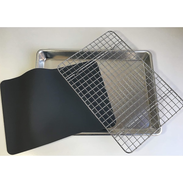 Ruudullinen Chef -levypannu ja set,2215 cm alumiininen keksilevy/leivinpeltipannu, jossa ruostumattomasta teräksestä valmistettu uunin turvallinen jäähdytysteline