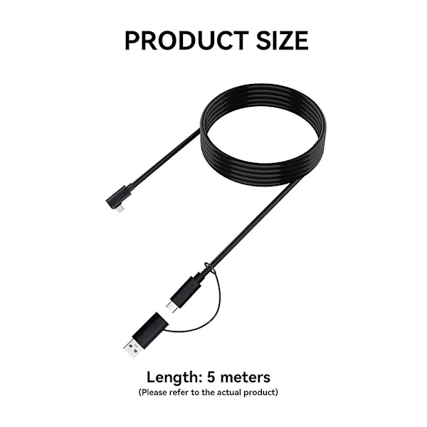 2-in-1-linkkikaapeli 16 jalkaa Quest 2/pico 4 VR-kuulokkeille kaksoisporttiset datakaape