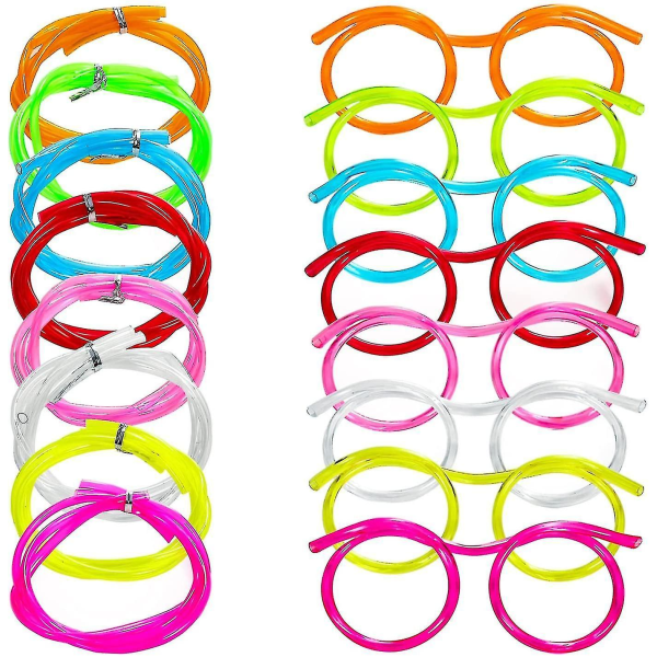 8-pack Halmglasögon Återanvändbara Nyhet Crazy Eye Straws i slumpmässiga färger