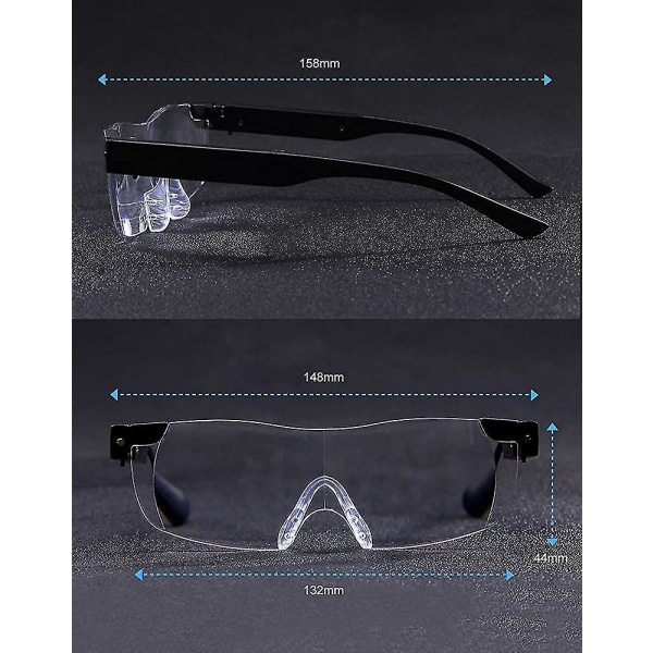 Forstørrelsesbriller med lys, 160 % forstørrelsesglas med oplyste briller, genopladelig Led Heilwiy-gave