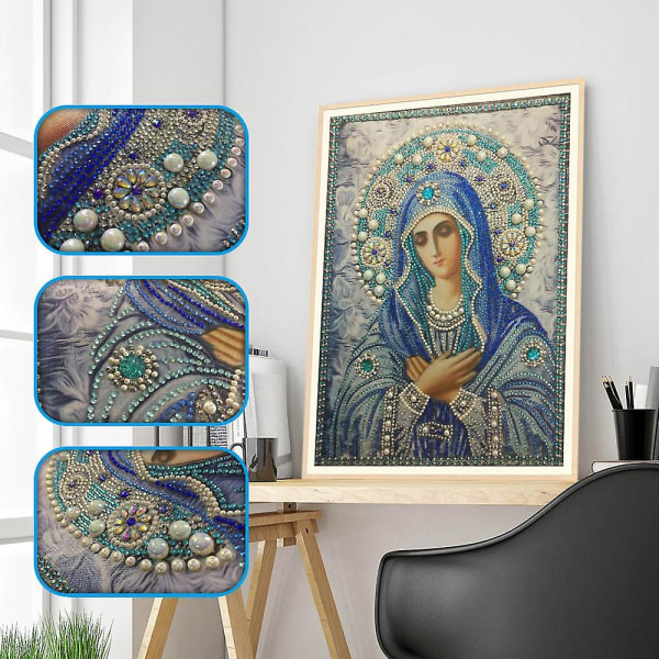 30x40 cm diamant religiøst ikon Jomfru Maria kunst Spesialform diamantmaleri DIY 5d
