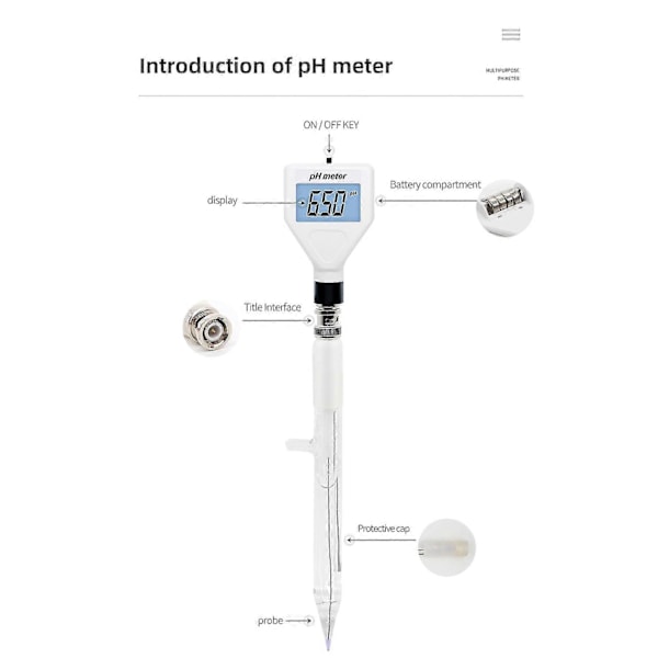 Monikäyttöinen pH-mittari, pH-lihan testaaja, digitaalinen happamuusmittari, lasielektrodi, akvaarioveden, maidon, juuston ja maaperän analysointityökalut