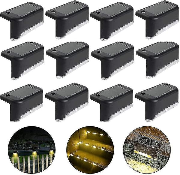 12 stk. Vanntett Solcelle Gjerdelys, Trappelys, Ip65 Led Solcelle Hagebelysning