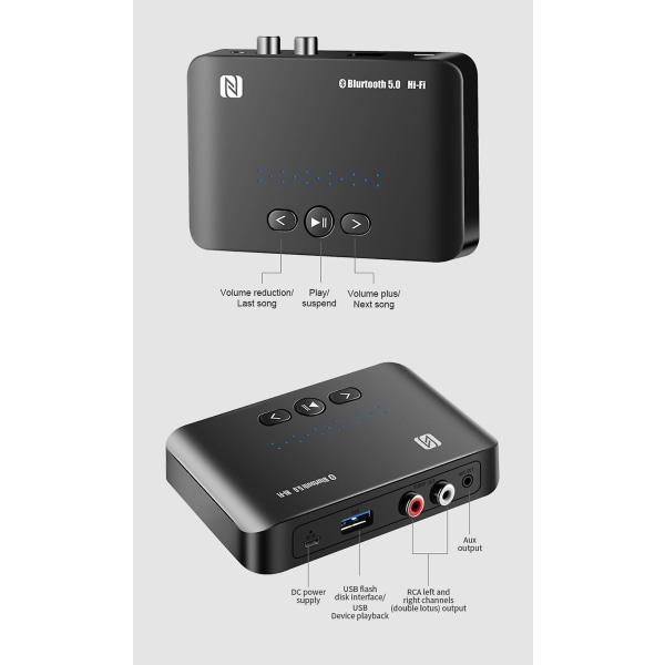 Trådløs Bluetooth 5.0 Audio Sender Mottaker Nfc Hifi Musikk Adapter Aux Rca