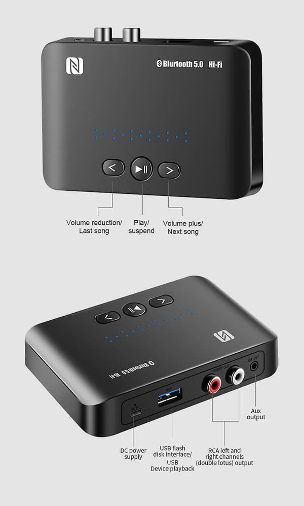 Trådløs Bluetooth 5.0 Audio Transmitter Receiver Nfc Hifi Musik Adapter Aux Rca