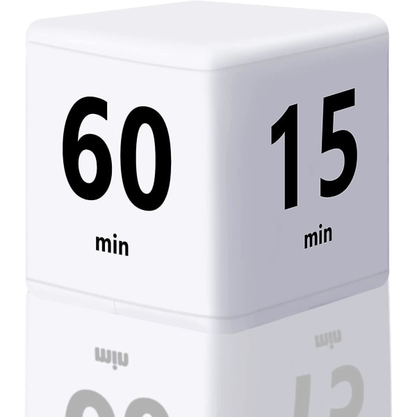 Cube Timer, Time Management Cube, Gravity Sensor Flip Timer 15-20-30-60 minutter for studier, kjøkken matlaging, trening, yoga (hvit)