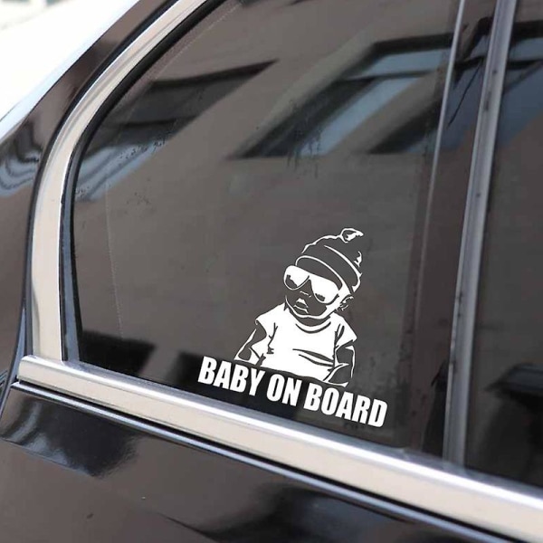 (musta)Finest Sticker Baby on Board kanssa autoon, UV-kestävä, 15x14,5cm