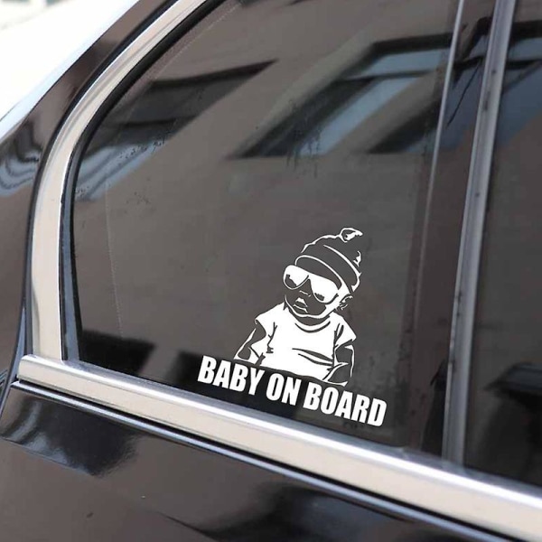 (sort)Finest Sticker Baby om Bord med til bil, UV-resistent, 15x 14.5cm