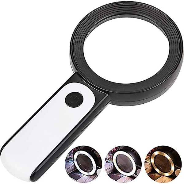 30x Lighted Reading Magnifier - Stor handhållen förstoringsglas med 18 LED-lampor, bärbar fickförstorare, förstoringsglas med 3 lägen, belyst förstoringsglas