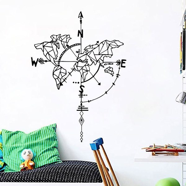 2-osainen Origami-maailmankartta seinätarra Nautical Compass -tarra seinäkoriste olohuoneeseen makuuhuoneeseen