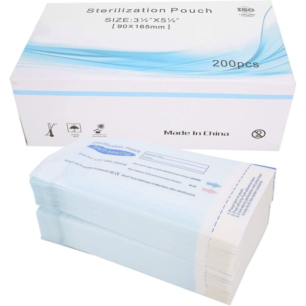 200 kpl/laatikko Itsestään sulkeutuvat suun desinfiointipussit, kertakäyttöiset tiivistyssterilointipussit, suutarvikkeiden puhdistus, hammashoitovälineet, sterilointipussit (90 x 165 mm)
