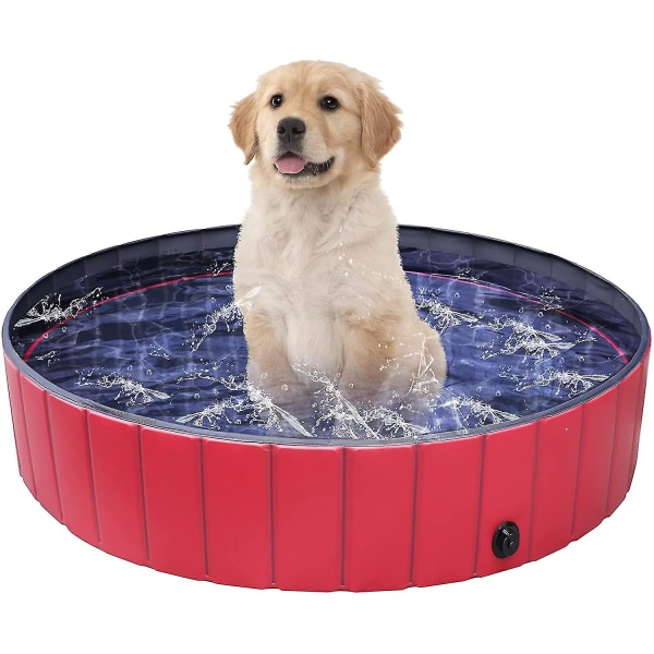 Dog Pools Pet Paddling Pool, Foldable Paddling Pool With Water Drain Valve For Dogs Pets Puppy Kids Pvc Non-slip Bathtub 120*30cm, Blue