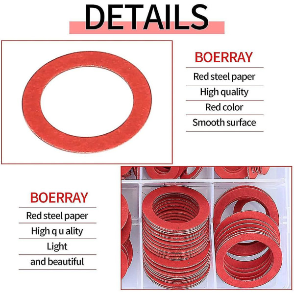 600 st Fiberbricka Assorted Kit 12 Storlek Röd Stål Papper Fiber Platt Bricka Kit Flat Ring Seal Assor