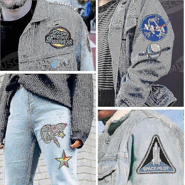 10 stk broderiklutklistremerker, astronaut rommann broderiklistremerker, lapphullklistremerker