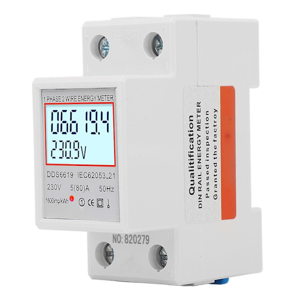 Digital LCD Elektricitetsmätare Enfas 230V AC 5A, DIN-skena Montering, Bakgrundsbelyst