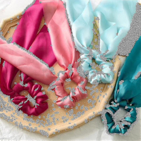 Kvinder Pige Bue Satin Bånd Hestehale Tørklæde Hår Bånd Scrunchies Elastik Qinhai black