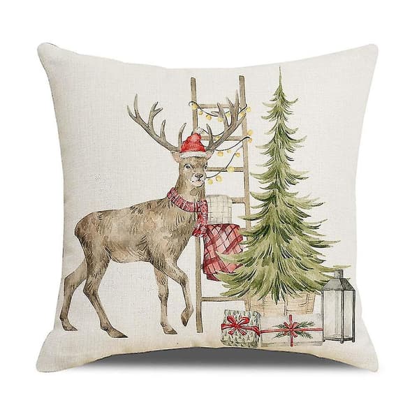 Bomuldslinned pudebetræk juleprint pudebetræk hjorteprint sofa pude