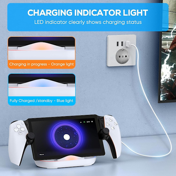 PS Portal laddningsstativ, laddningsdockningsstation för Playstation Portal fjärrspelare med RGB-ljus, för PS Portal-tillbehör
