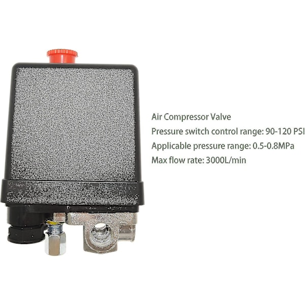 Trykluftafbrykker med 4 porte 90-120 Psi 220v 12mm (1/4') gevind Trykluftafbrykker Kontrolventil Dele Til Kompressor, Frø, Medium Starli