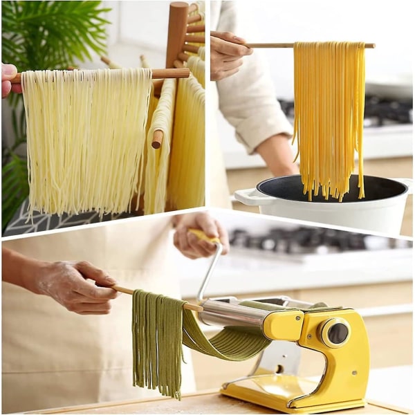 Sammenleggbart pasta-tørkestativ Spaghetti-tørker i tre med 16 opphengsstenger Hjemmelaget fersk nuddelhenger Pastastativ for tørking