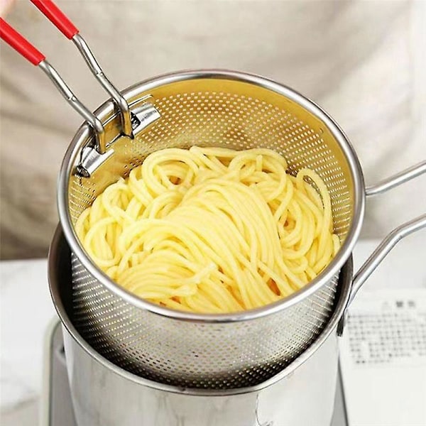Dyppefriteringsgryte i rustfritt stål, Tempura-friteringsgryte for pommes frites med sil, stekepanner for kylling, kjøkken