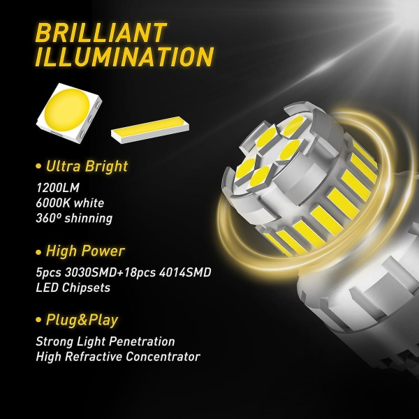 2 st LED-lampor för bil T20 7440 W21w Canbus Backljus 7443 LED-lampa Bakljus Bromsljus 6000k Super