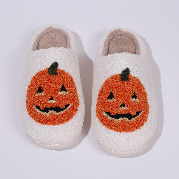 Halloween søte tegneserie gresskar bomull tøfler for par, varme bomull tøfler white 36-37 fits 35-36 sizes