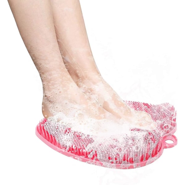 Rengøringsmassør til brusefod - fodbørste med skridsikker silikone sugekopper, ideel til at reducere smerte og forbedre blodcirkulationen (lyserød)