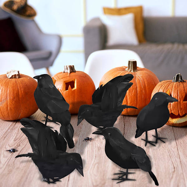 Halloween Svart Kråke Halloween Hagedekorasjon Kråke Seksdelt Sett