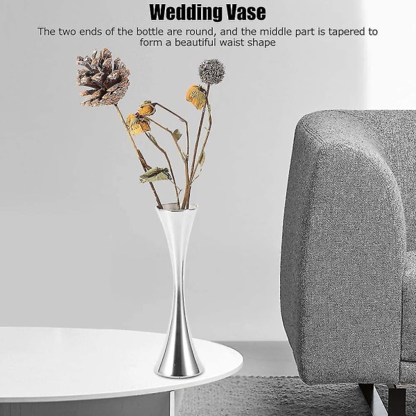 Blomstervase, liten dekorativ vase for bryllupsdekor, rustfritt stål, 5 x 5 x 17 cm