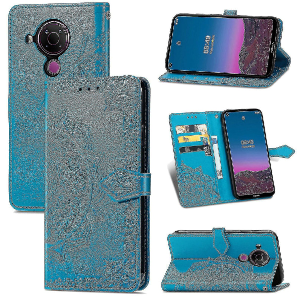 Nokia 5.4 Case Nahkainen Lompakon Cover Kohokuvioitu Mandala Magneettinen Flip Protection Iskunkestävä - Sininen