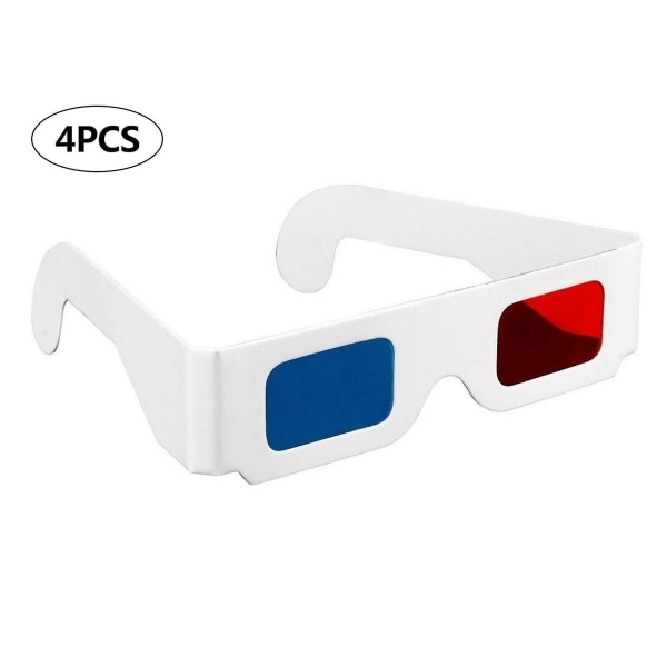 3D-briller i rød og cyan, præget hvidt kartonbriller, passer til 3D-ur -- 4 stk.