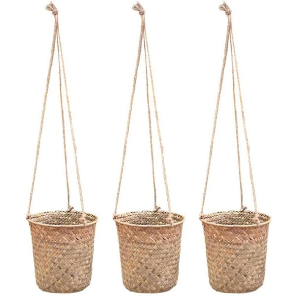 3-delad handvävd förvaringskorg flätad hängande blomkrukkorg växtkorg inomhus och utomhus