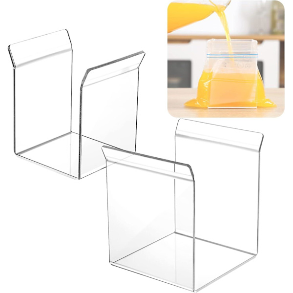 2 stk. madopbevaringsposeholder, påfyldningsposeholder med lynlås til fryserposer, poseholder til gallon, kvart, sandwichpose