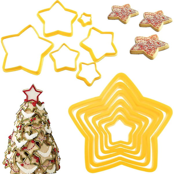 Juletrær-formet kakeformsett med stjerneformede kakeformere, juledekorasjon, fondant- og donut-kakeformsett, gave til juletreet, kakepyramide, 12 stk.