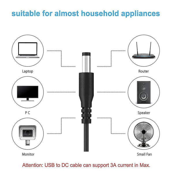 USB till DC-strömkabel Universal USB till DC-kontakt Laddningskabel Strömledning med 13 Utbytbara Stift