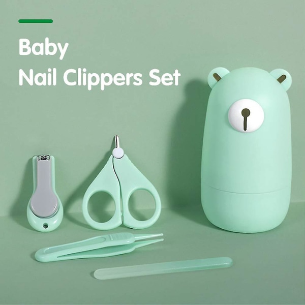 Baby negleklippersett neglekunstsett 4 i 1 pleieverktøy Pedikyrsett Baby negleklipper, saks, neglefil og pinsett for nyfødt småbarn