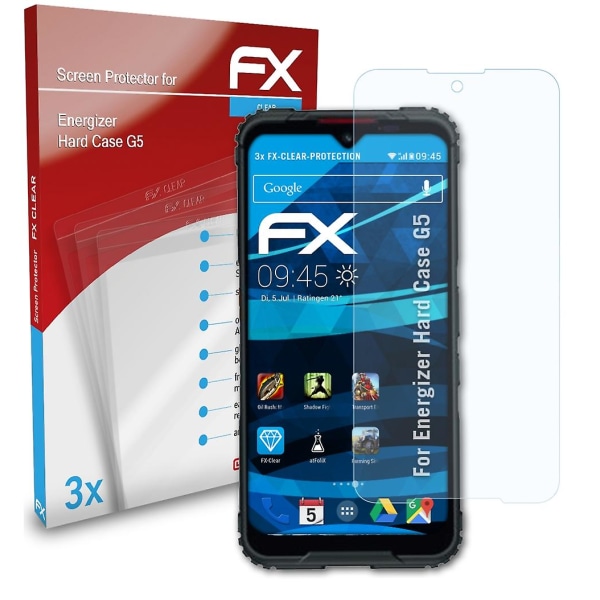 atFoliX 3x skyddsfolie kompatibel med Energizer Hard Case G5 Displayskyddsfolie klar