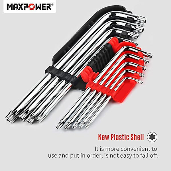 Allen Wrench Set med 9 stjerners vinklede skiftenøkler Allen Wrench Lang Torsion Star Tamper Resistant Håndtak Med Oppbevaringsholder